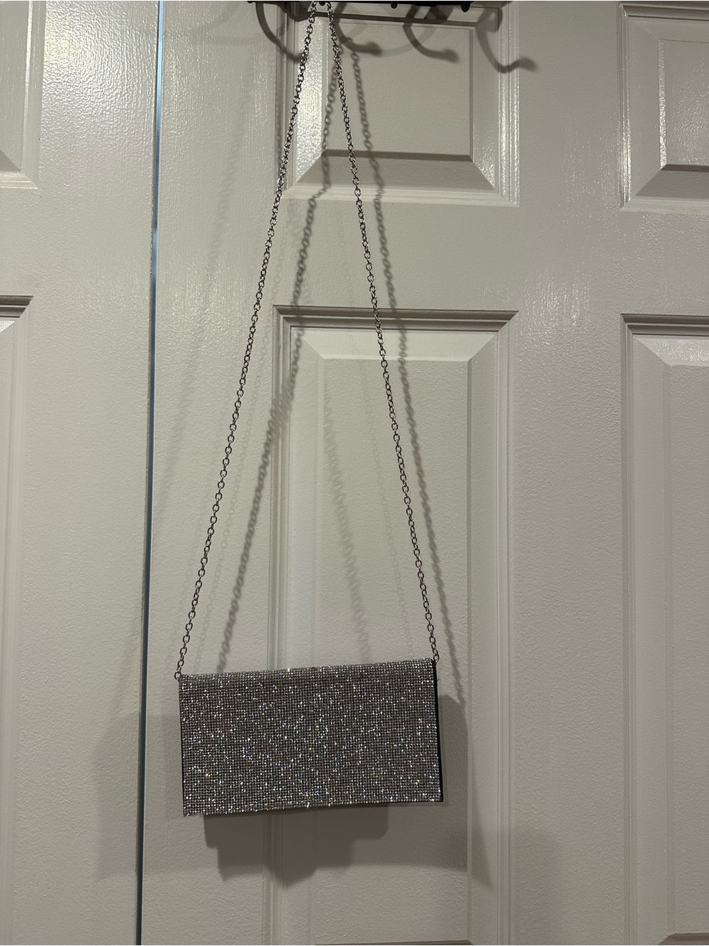 Silver Crystal Envelope Clutch with Chain Strap